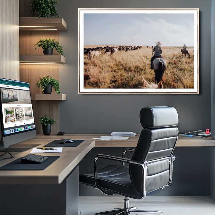 Western Wall Art Wall Art Canvas Print, Framed Cowboy Canvas Art Picture Print, Cattle Drive Scene Perfect Rustic Western Decor Artwork