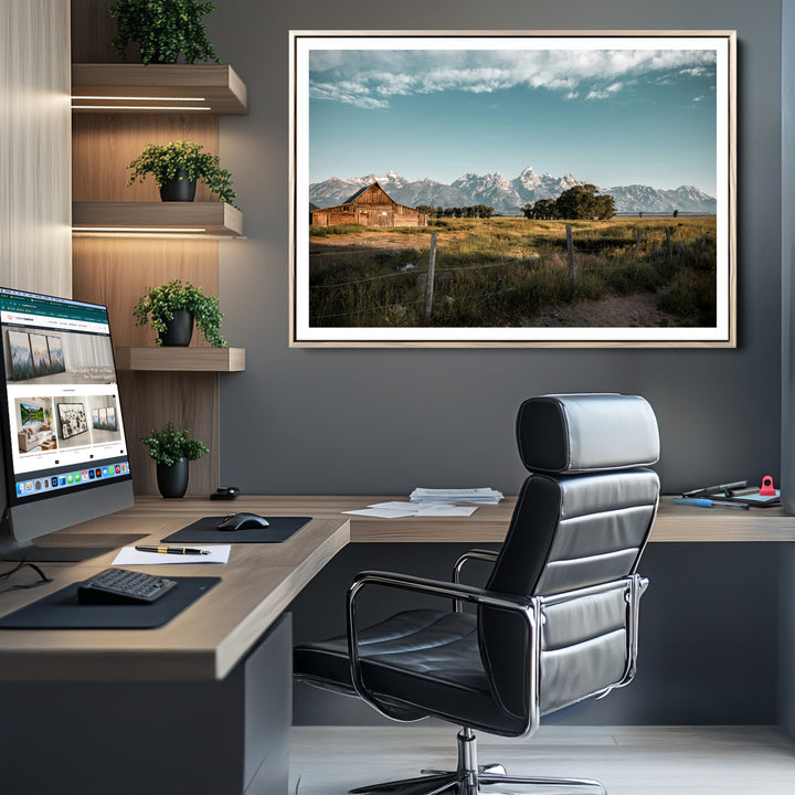 Rustic Farmhouse Wall Art Canvas Print, Framed Mountain Cabin Art Picture Print, Western Landscape Perfect Rustic Farmhouse Decor Artwork