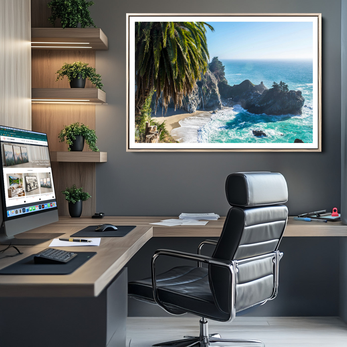 Big Sur Photography Wall Art Canvas Print, Framed California Coastline Art Picture Print, Tropical Seascape Perfect Coastal Minimalist Decor