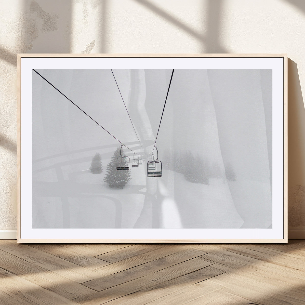 MGC-FP-36x24 - Ski Lift Wall Art Canvas Print, Framed Snowy Landscape Art Picture Print, Alpine Adventure Perfect Nordic Minimalist Decor Artwork