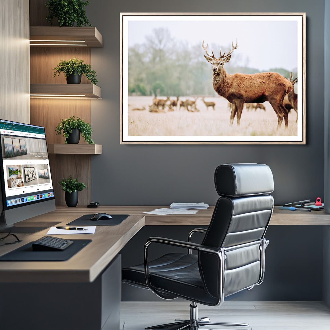 Rustic Nature Print Wall Art Canvas Print, Framed Deer Canvas Wall Art Art Picture Print, Nordic Animal Art Perfect Rustic Nature Decor