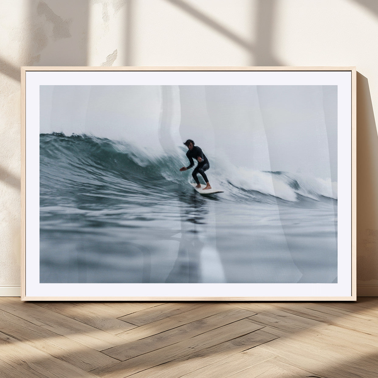 MGC-FP-36x24 - Surfer on Wave Wall Art Canvas Print, Framed Ocean Adventure Art Picture Print, Motion Blur Water Perfect Coastal Adventure Decor Artwork