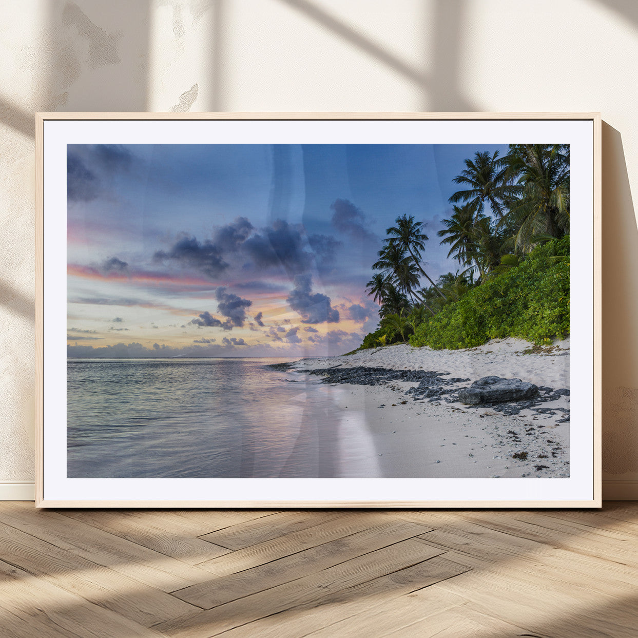 MGC-FP-36x24 - Tropical Beach Wall Art Canvas Print, Framed Sunset Glow Art Picture Print, Palm Tree Coast Perfect Tropical Coastal Decor Artwork