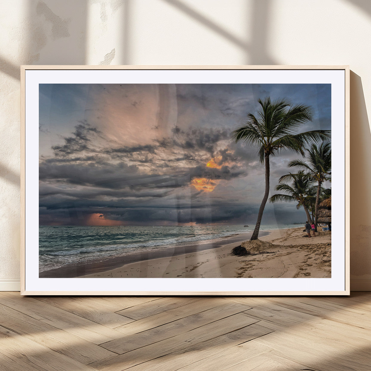 MGC-FP-36x24 - Tropical Storm Wall Art Canvas Print, Framed Moody Beach Art Picture Print, Dramatic Sky Perfect Tropical Coastal Decor Artwork