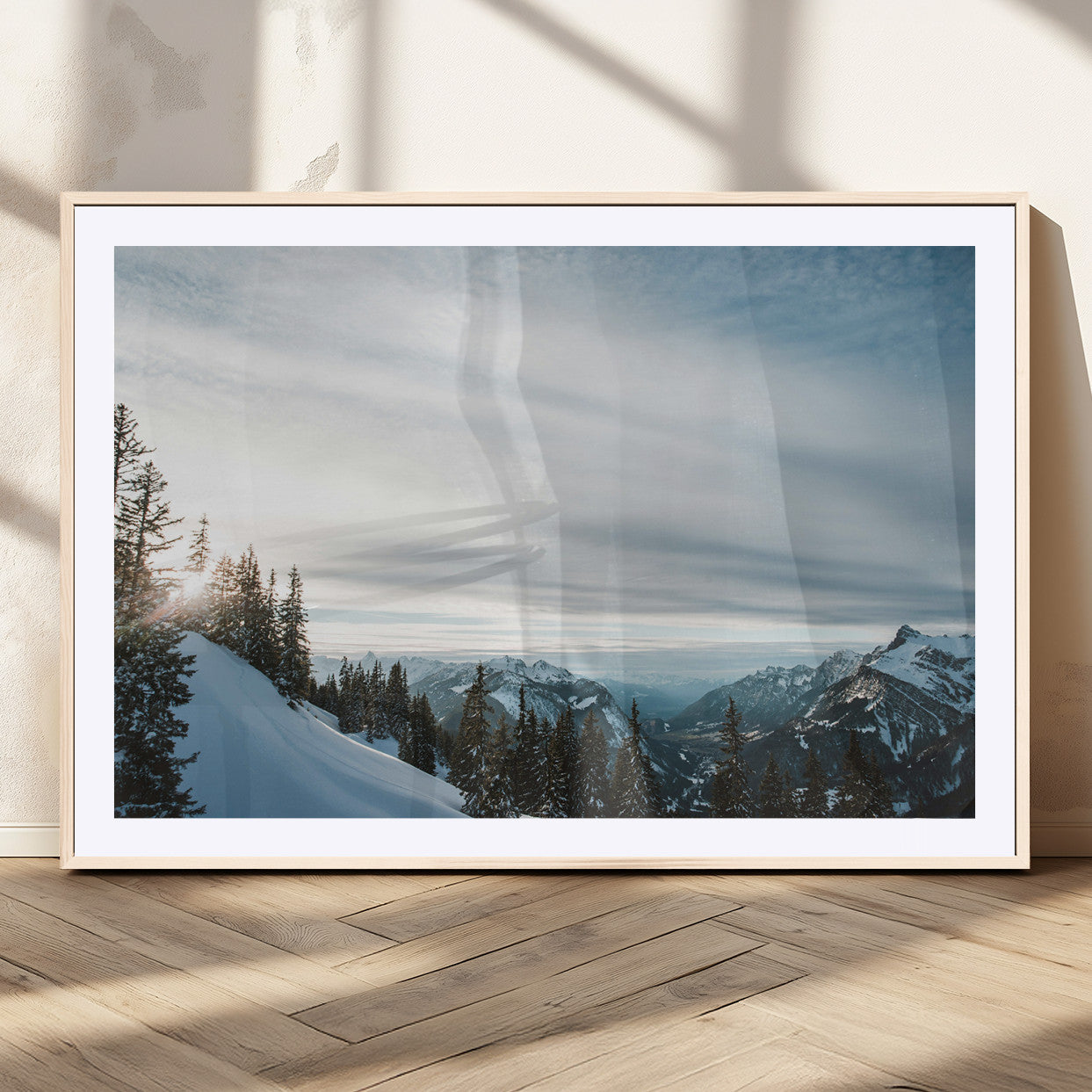 MGC-FP-36x24 - Snowy Mountains Wall Art Canvas Print, Framed Alpine Landscape Art Picture Print, Frosty Peaks Perfect Nordic Minimalist Decor Artwork