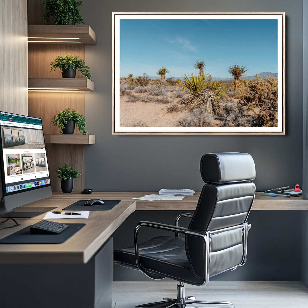 Joshua Tree Wall Art Canvas Print, Desert Landscape Print, Framed Warm Earth Tones Art Print, Large California Southwest Printing Perfect for Southwestern Minimalist Decor