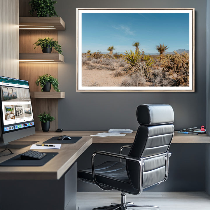 Joshua Tree Wall Art Canvas Print, Desert Landscape Print, Framed Warm Earth Tones Art Print, Large California Southwest Printing Perfect for Southwestern Minimalist Decor