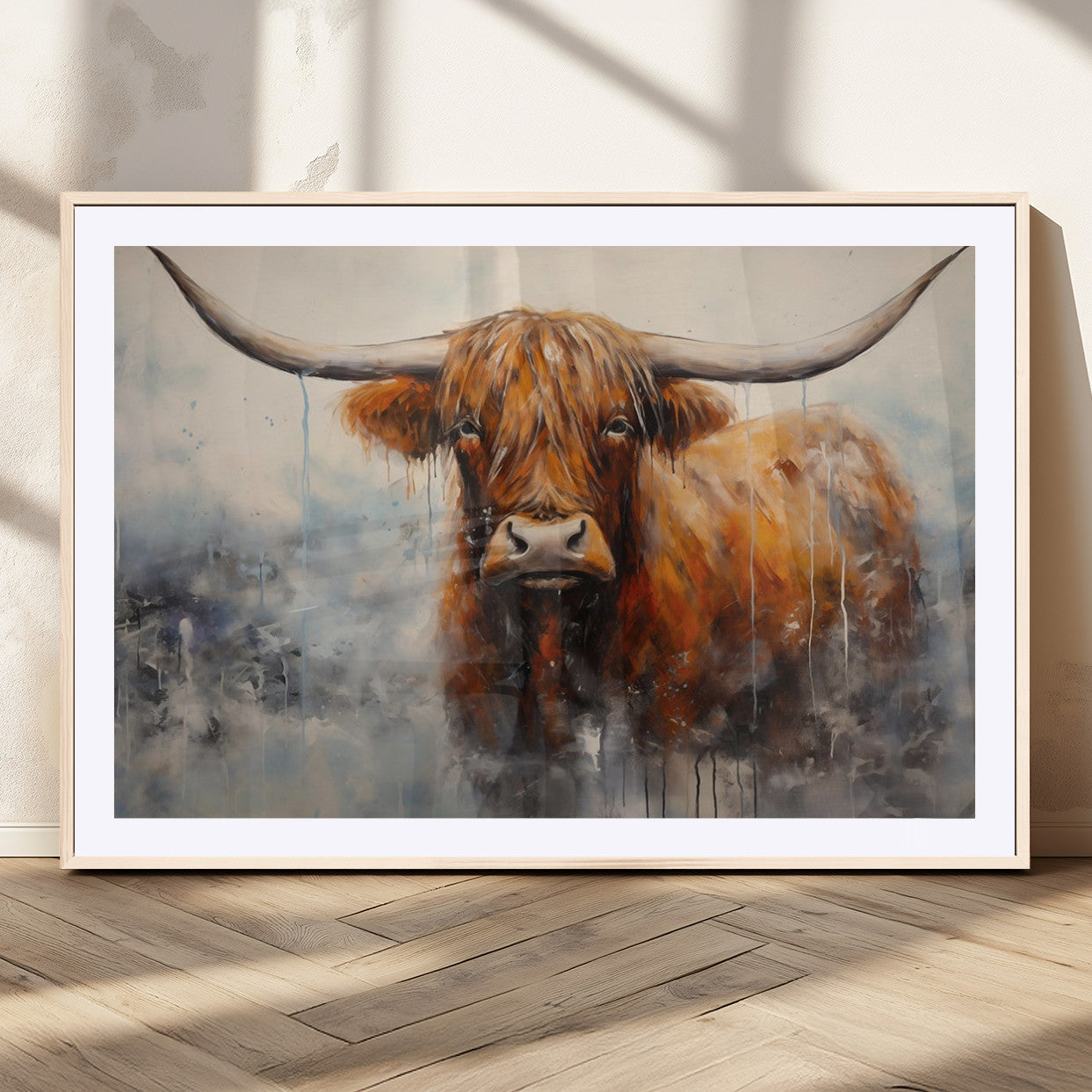 MGC-FP-36x24 - Scottish Highland Wall Art Canvas Print, Framed Longhorn Art Picture Print, Western Cow Perfect Farmhouse Decor Artwork