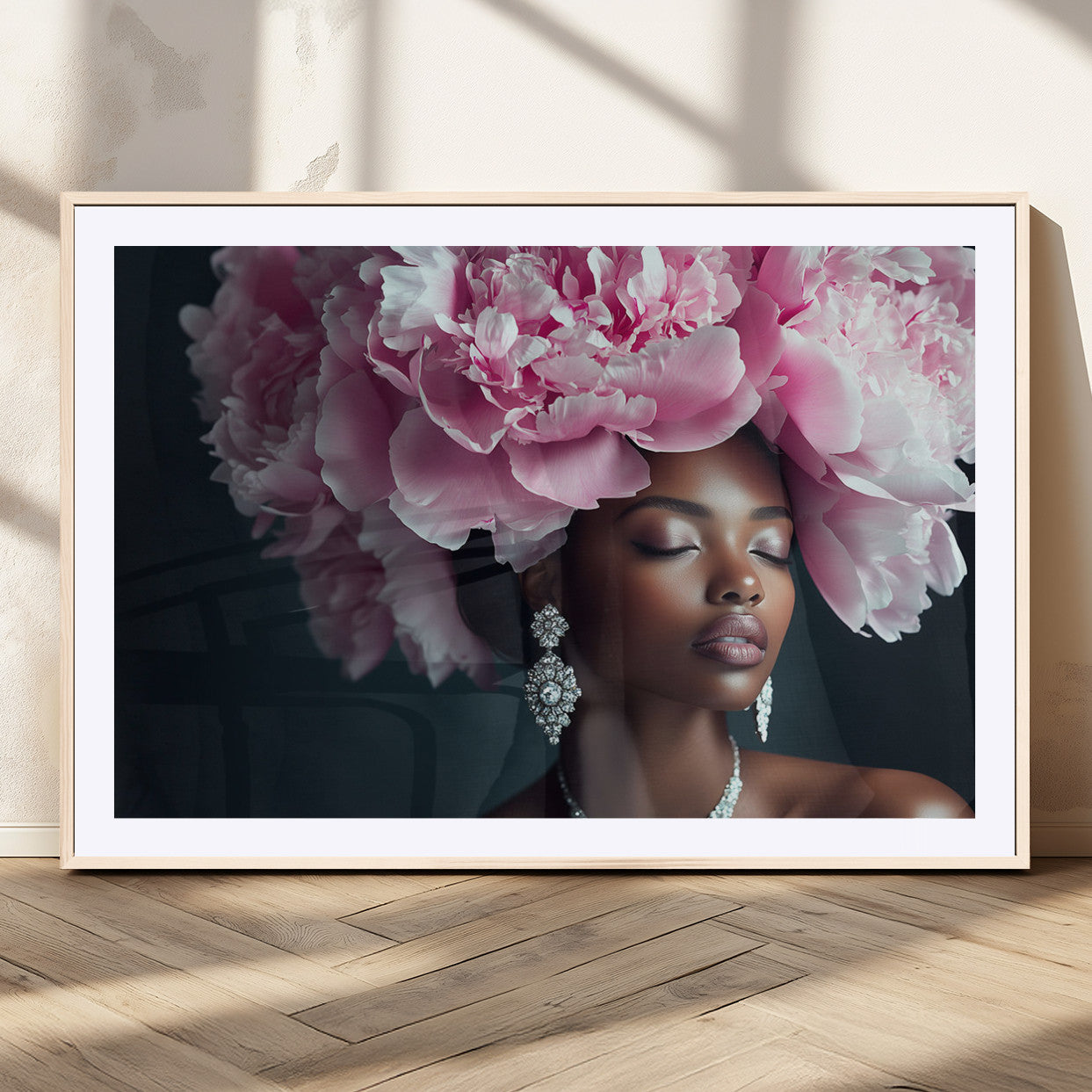 MGC-FP-36x24 - Black Beauty Petal Crown Wall Art Print Floral Petal Headpiece, Petal-Inspired Art, Floral Crown