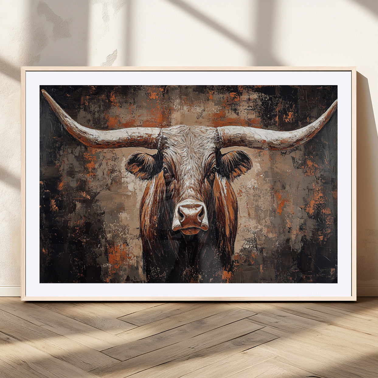 MGC-FP-36x24 - Rustic Longhorn Bull Wall Art Canvas Print – Vintage Western Cattle Painting, Texas Steer Artwork