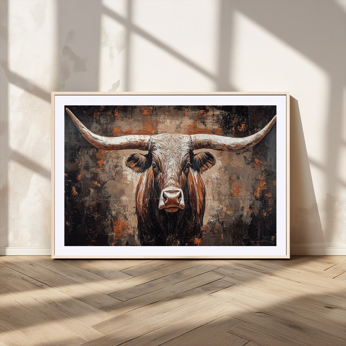 42732393-MGV-CV-36X24-Rustic Longhorn Bull Wall Art Canvas Print – Vintage Western Cattle Painting, Texas Steer Artwork for Ranch, Farmhouse or Cowboy Decor