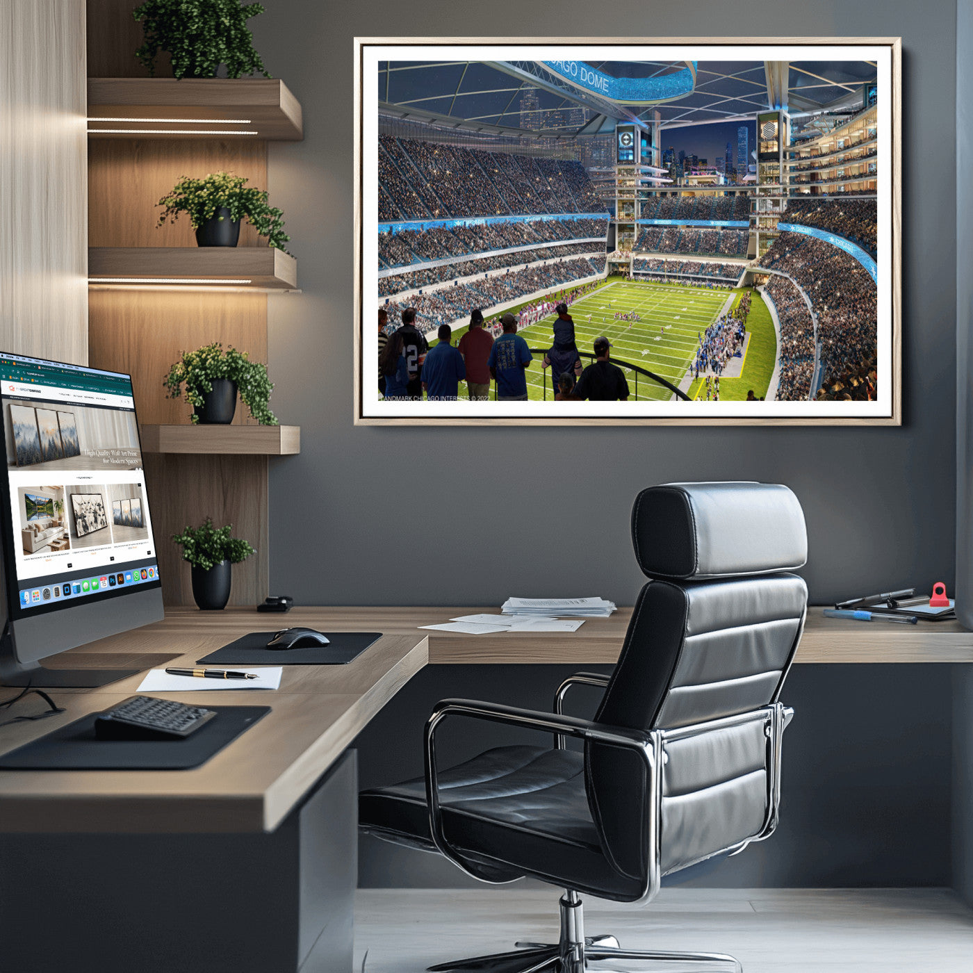 41816511-MGC-FP-36x24_Natural-Chicago Bears Soldiers Field Wall Art Canvas Print – Framed Football Stadium Artwork for Sports Fans, Soldier Field Skyline Canvas Decor for Game Room or Man Cave