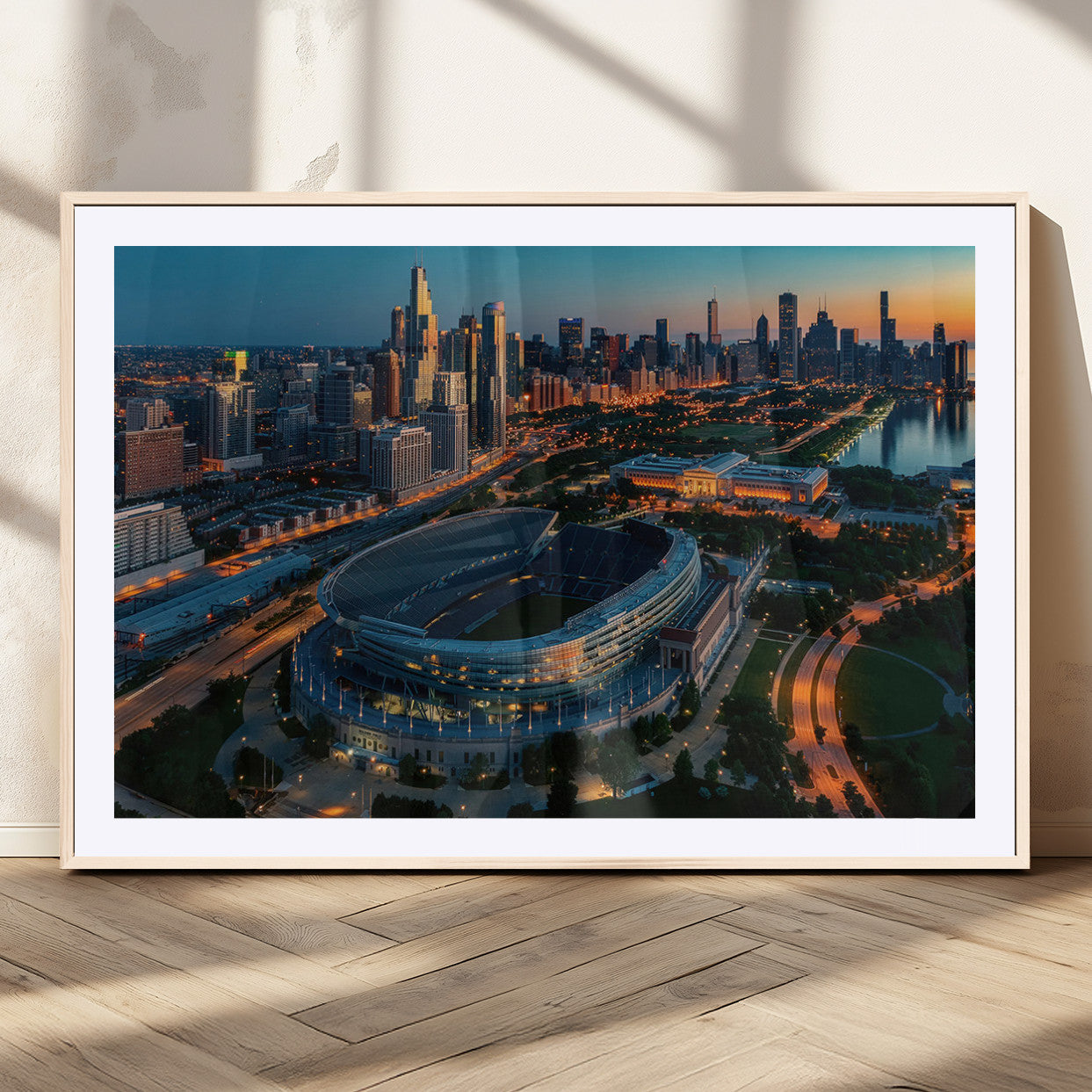MGC-FP-36x24 - Chicago Bears Soldiers Field Wall Art Canvas Print – Framed Football Stadium Artwork for Sports