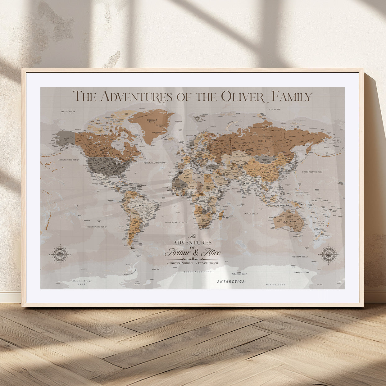 MGC-FP-36x24 - World Travel Map with Pins – Push Pin Maps of Where I've Been, Framed Wall Map for Travel Memories,