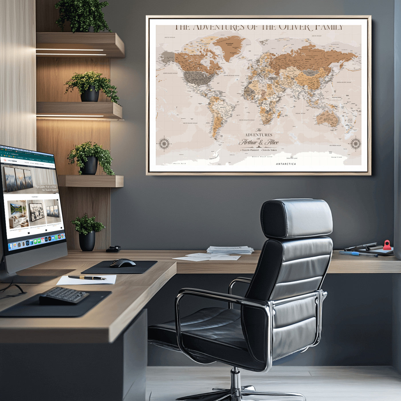 43101120-MGC-FP-36x24_Natural-World Travel Map with Pins – Push Pin Maps of Where I've Been, Framed Wall Map for Travel Memories, Old Style Decorative World Map - H10