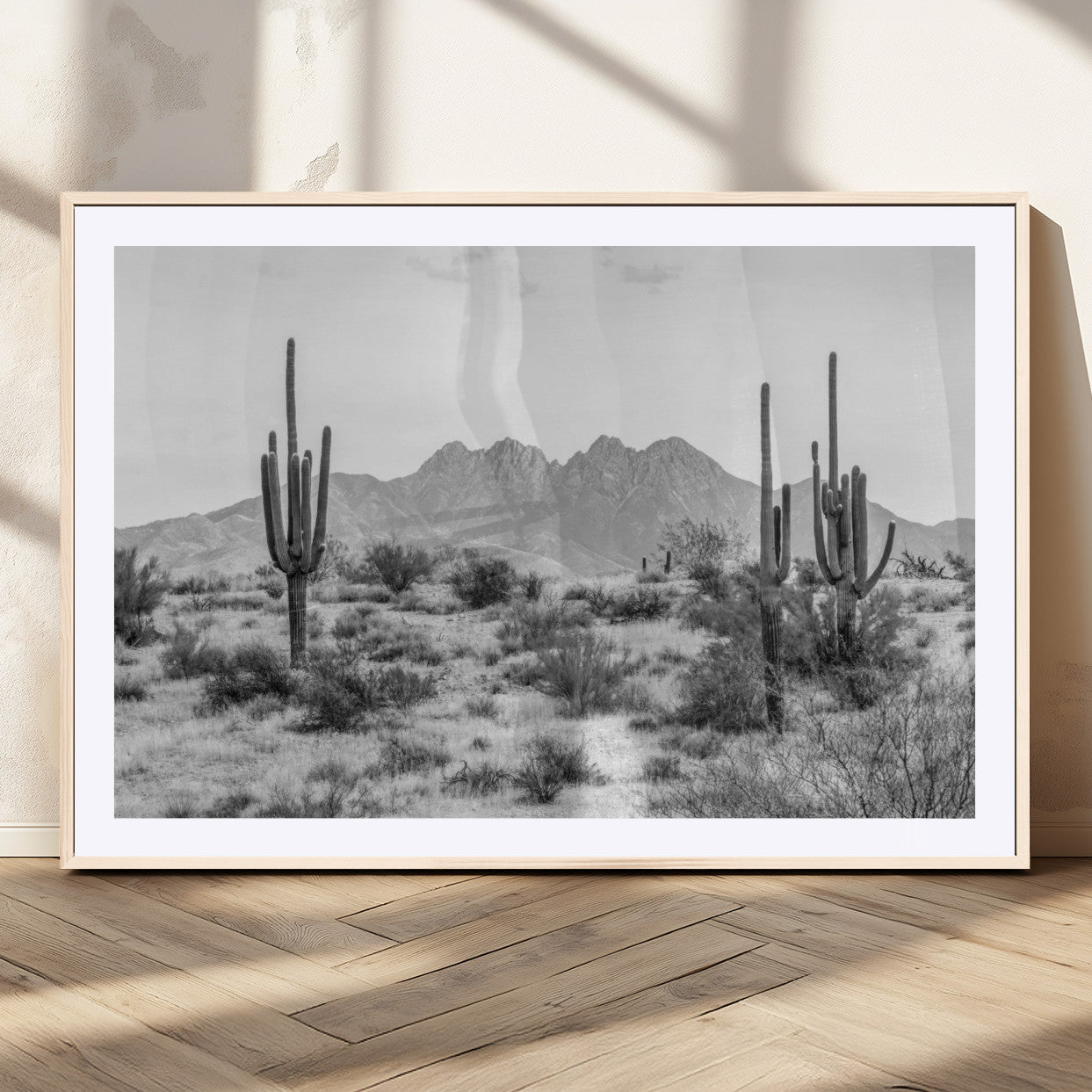 MGC-FP-36x24 - Black White Arizona Desert Canvas Wall Art Cactus Farmhouse Wall Art