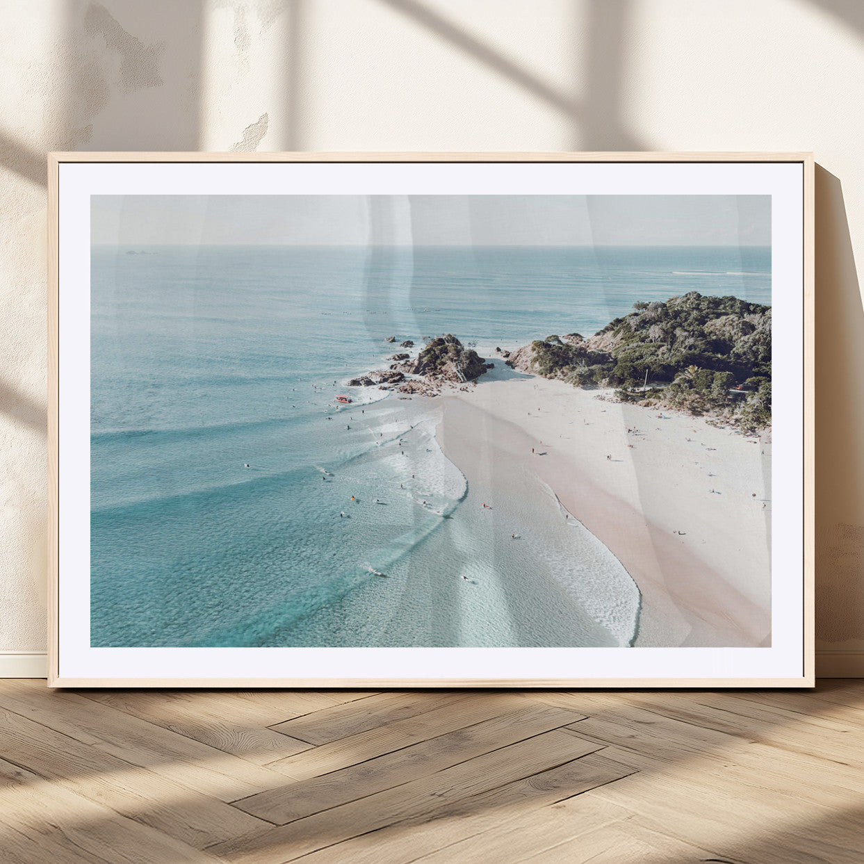 79395467-MGV-CV-36X24-Aerial Beach Canvas Wall Art Print, Coastal Ocean Waves and Surfers, Large Scenic Seaside Canvas for Home or Office 1 Panel Wrapped Canvas