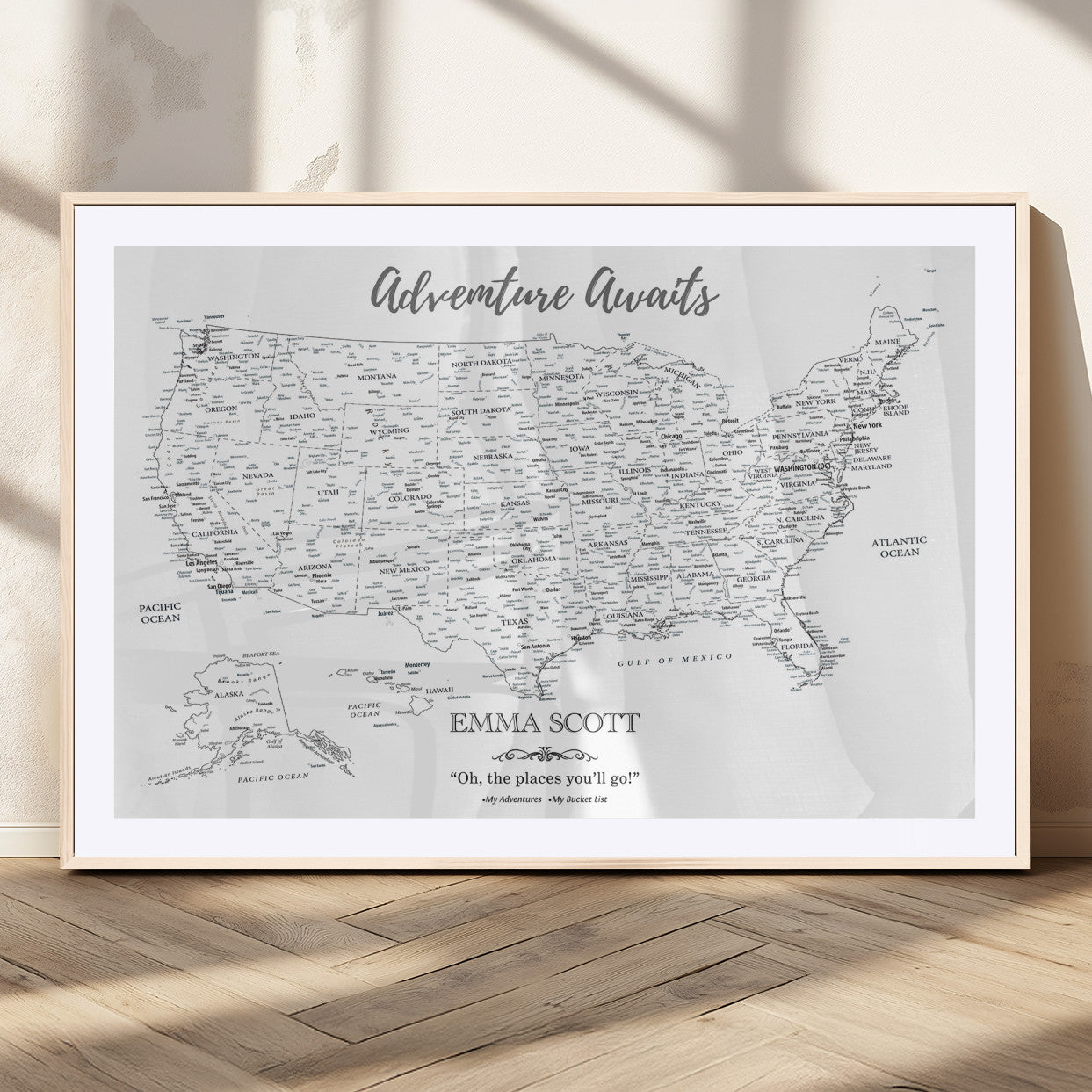 MGC-FP-36x24 - Personalized US Map Wall Art Canvas Print – Custom Push Pin Travel United States US Map for Couples, Families, or Office Décor