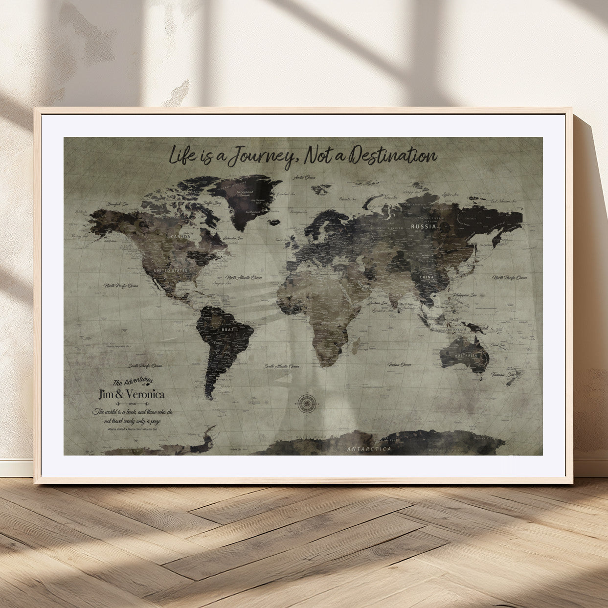 MGC-FP-36x24 - Personalized World Map Wall Art Canvas Print – Custom Push Pin Travel Map for Couples, Families, or Office Décor