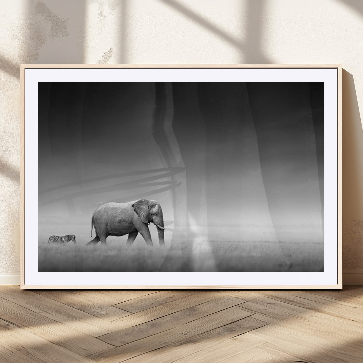 MGC-FP-36x24 - Elephand and Zebra Wall Art Canvas Print, Modern Artwork