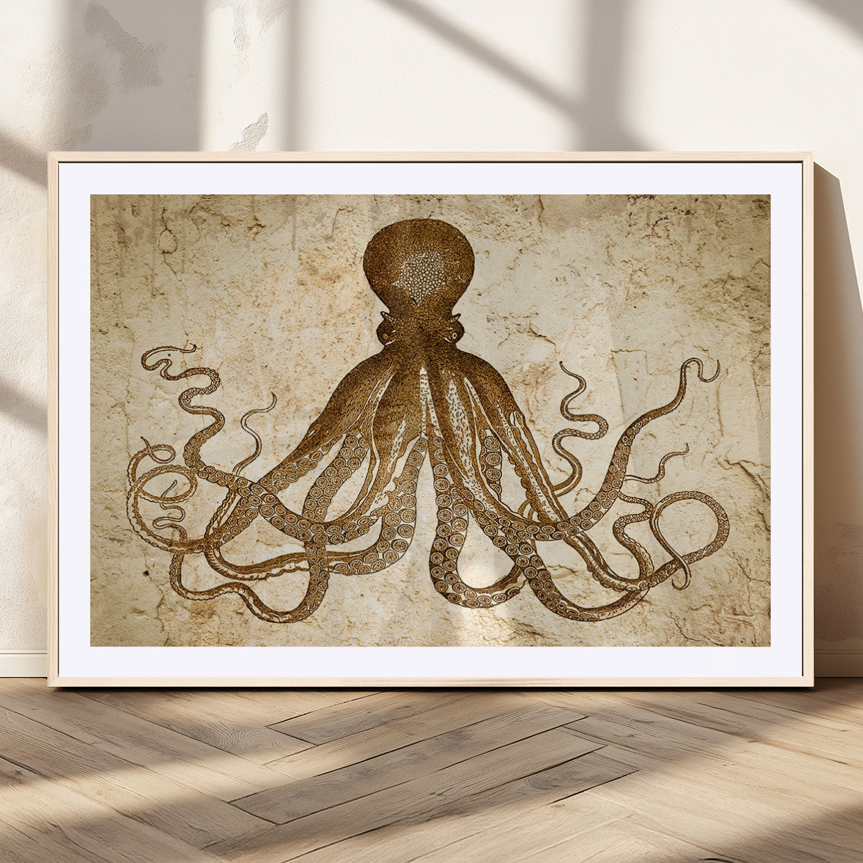 MGC-FP-36x24 - Sepia Octopus Wall Art Abstract Animal Canvas Print