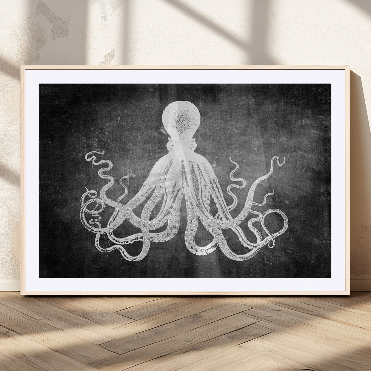 MGC-FP-36x24 - Black White Octopus Wall Art Canvas Print