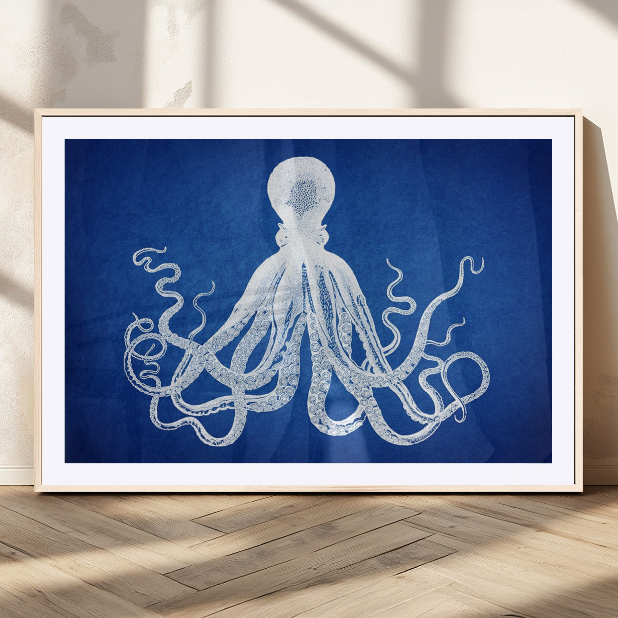 MGC-FP-36x24 - Large 3-Panel Blue Octopus Canvas Wall Art | Coastal Marine Life Artwork for Living Room, Bedroom,
