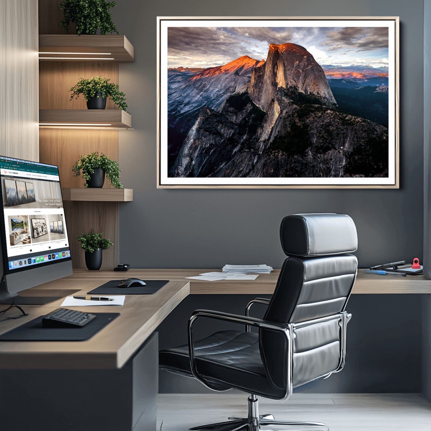20714-MGC-FP-36x24_Natural-Half Dome Wall Art Print - Yosemite Majestic Triptych Landscape Print – National Park Nature Decor for Living Room or Office – Ready to Hang