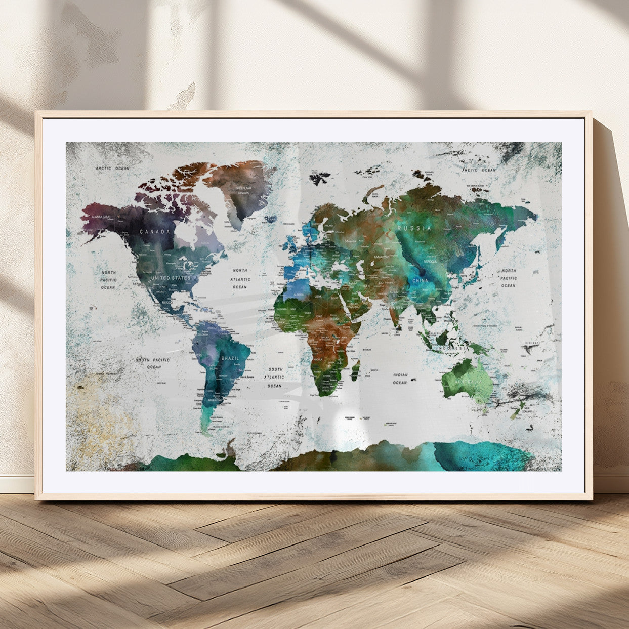 MGC-FP-36x24 - Push Pin World Map Canvas Print – Framed Wall Art for Couples to Track Their Travels – Anniversary
