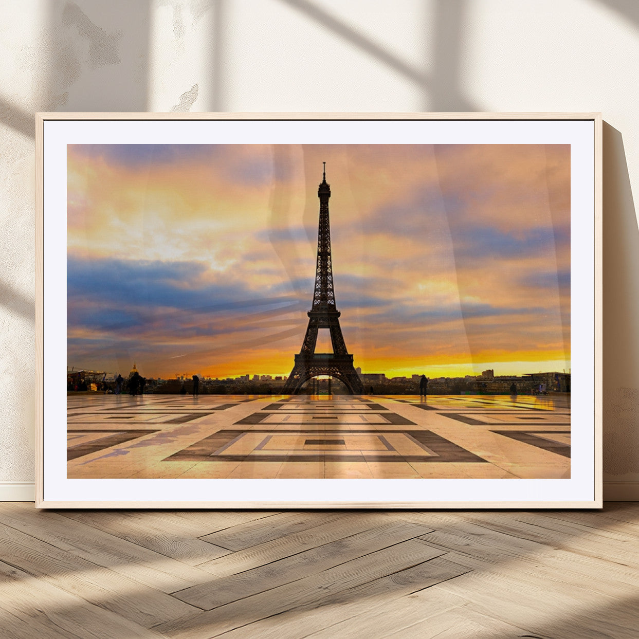 MGC-FP-36x24 - Paris Eiffel Tower Sunset Canvas Wall Art Print - Iconic Landmark Decor with Vibrant Colors