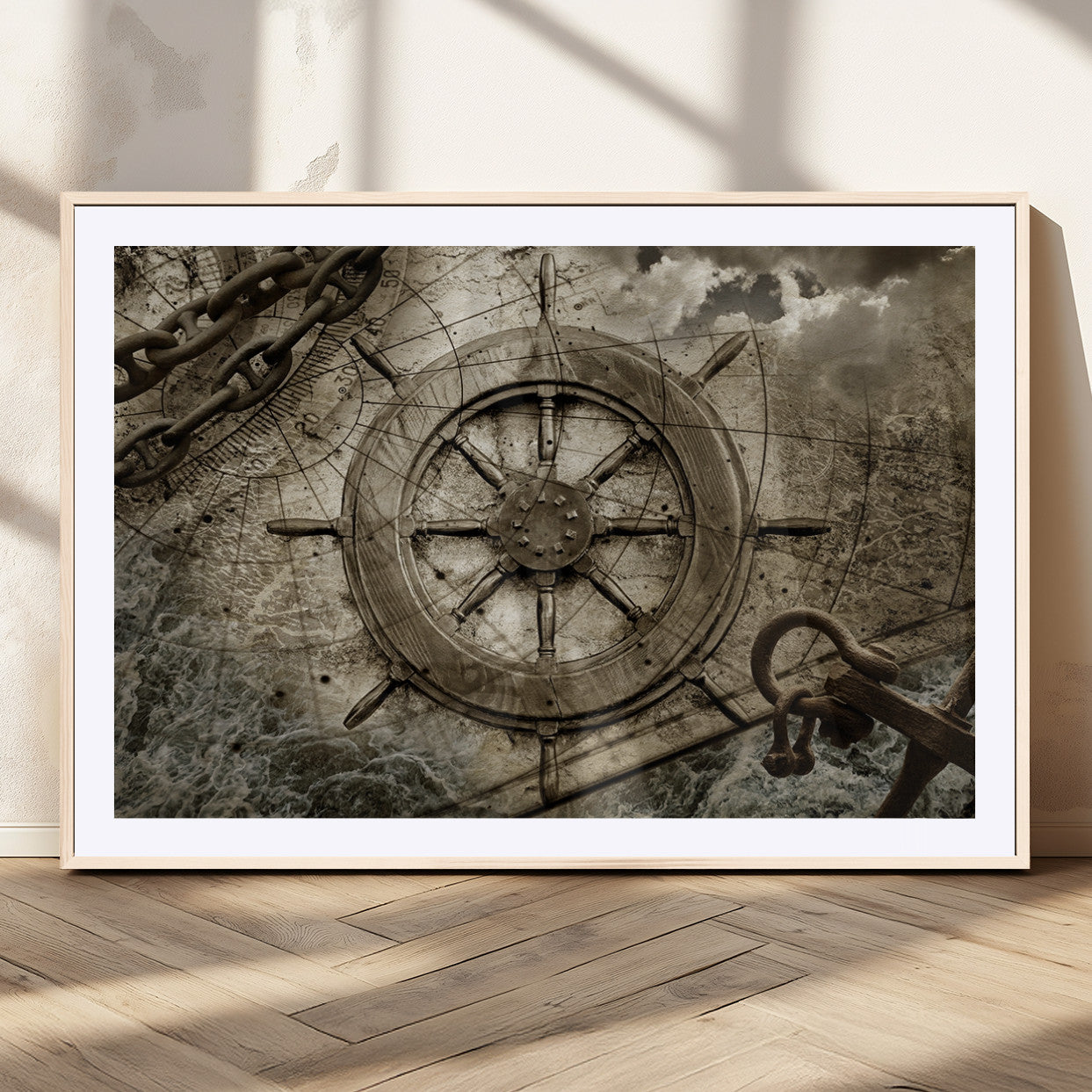 MGC-FP-36x24 - Wooden Ship Wheel Canvas Print, Multi Panel Canvas Wall Art Print