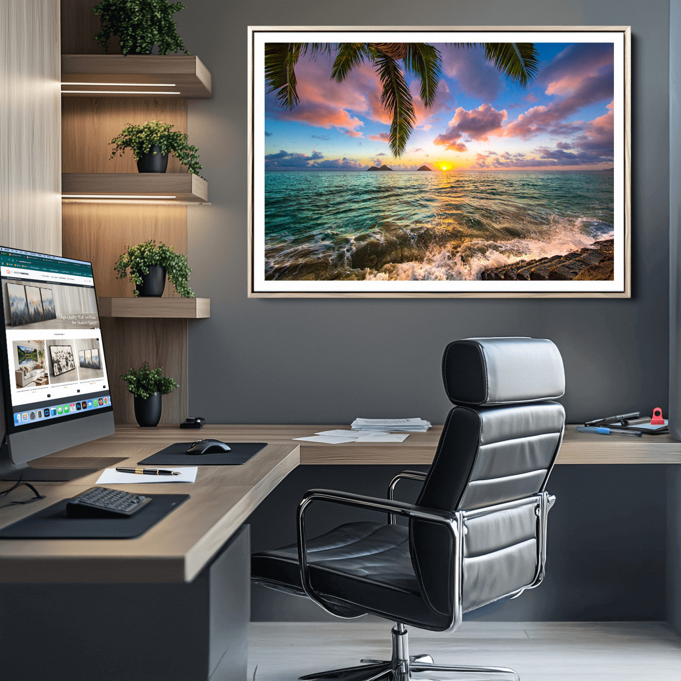 85985-MGC-FP-36x24_Natural-Framed Tropical Sunset Art Canvas Print