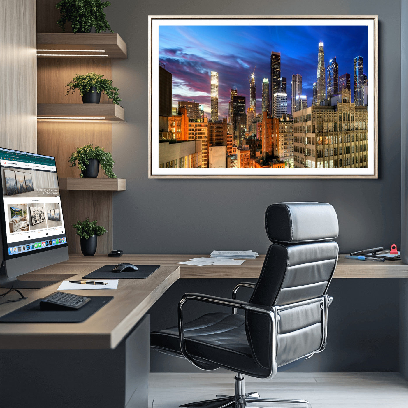 39051-MGC-FP-36x24_Natural-Los Angeles Night Wall Art Canvas Print