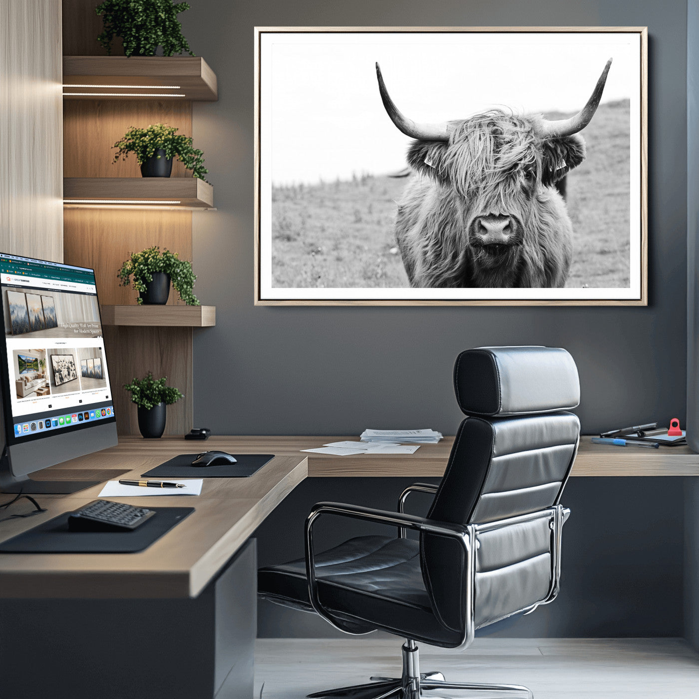 16248-MGC-FP-36x24_Natural-Newfoundland Cow Art Wall Art, Black White Cow Art Wall Art Canvas Print