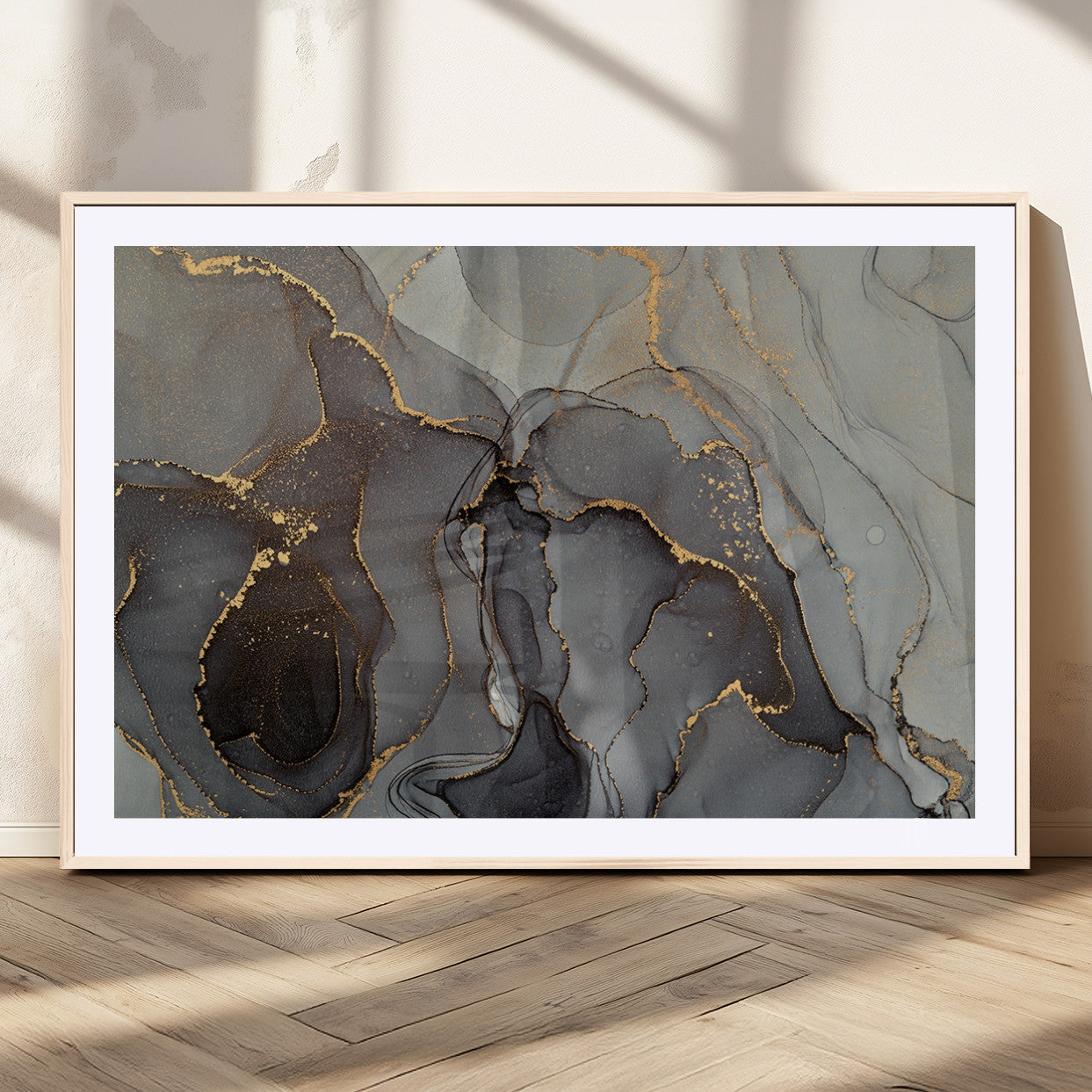 MGC-FP-36x24 - Gray Marble Fluid Effect Wall Art Abstract Canvas Wall Art Print