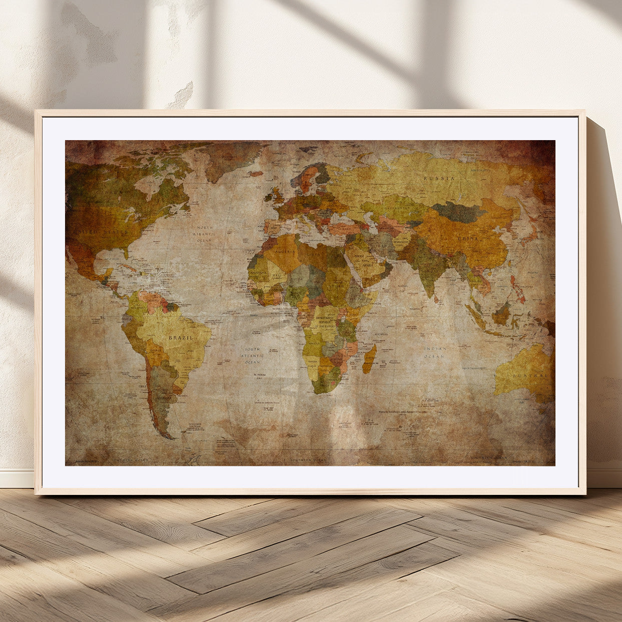 MGC-FP-36x24 - Push Pin World Map Canvas Print – Framed Wall Art for Couples to Track Their Travels – Anniversary