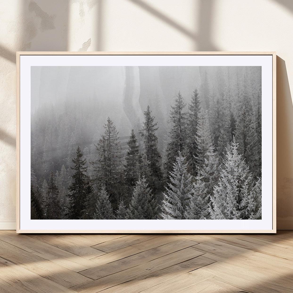 MGC-FP-36x24 - Big Foggy Forest and Misty Trees Forest Wall Art Canvas Print