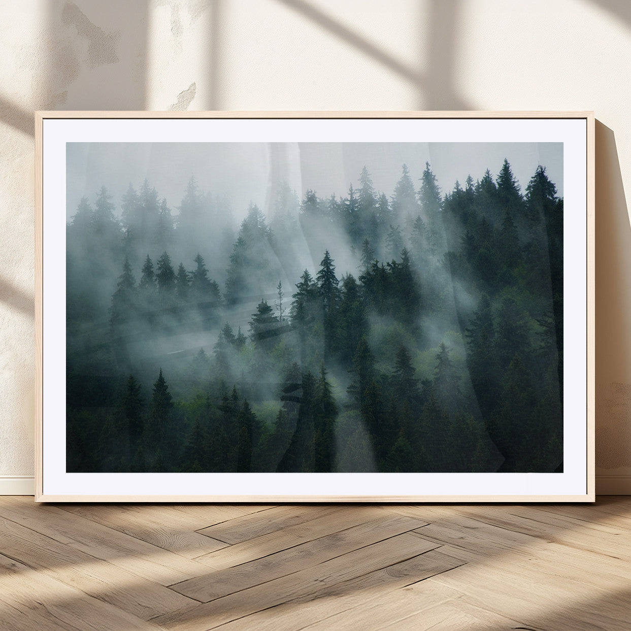 MGC-FP-36x24 - Foggy Forest 3-Panel Canvas Wall Art | Large Giclée Nature Scene Print for Living Room, Office, or