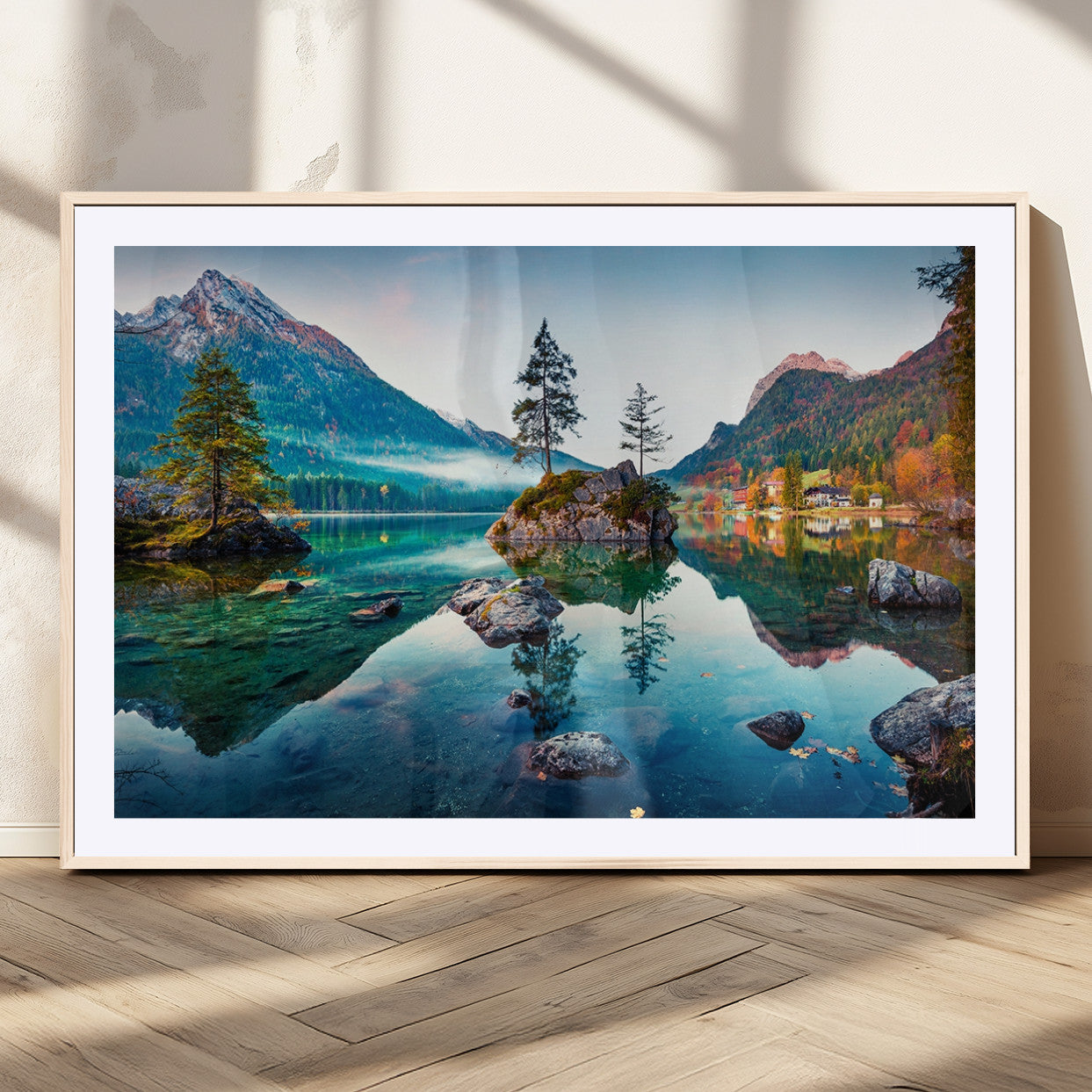 55009-MGC-FP-36x24_Natural-Crystal Clear Lake Wall Art | Mountains Wall Art Canvas | 3 Panel Large Landscape Print for Dining