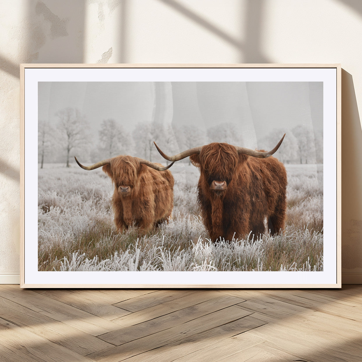 MGC-FP-36x24 - Longhorn Cattle Wall Art Canvas Print, Framed Farmhouse Style Art Picture Print, Rustic Cow Perfect Rustic Farmhouse Decor Artwork