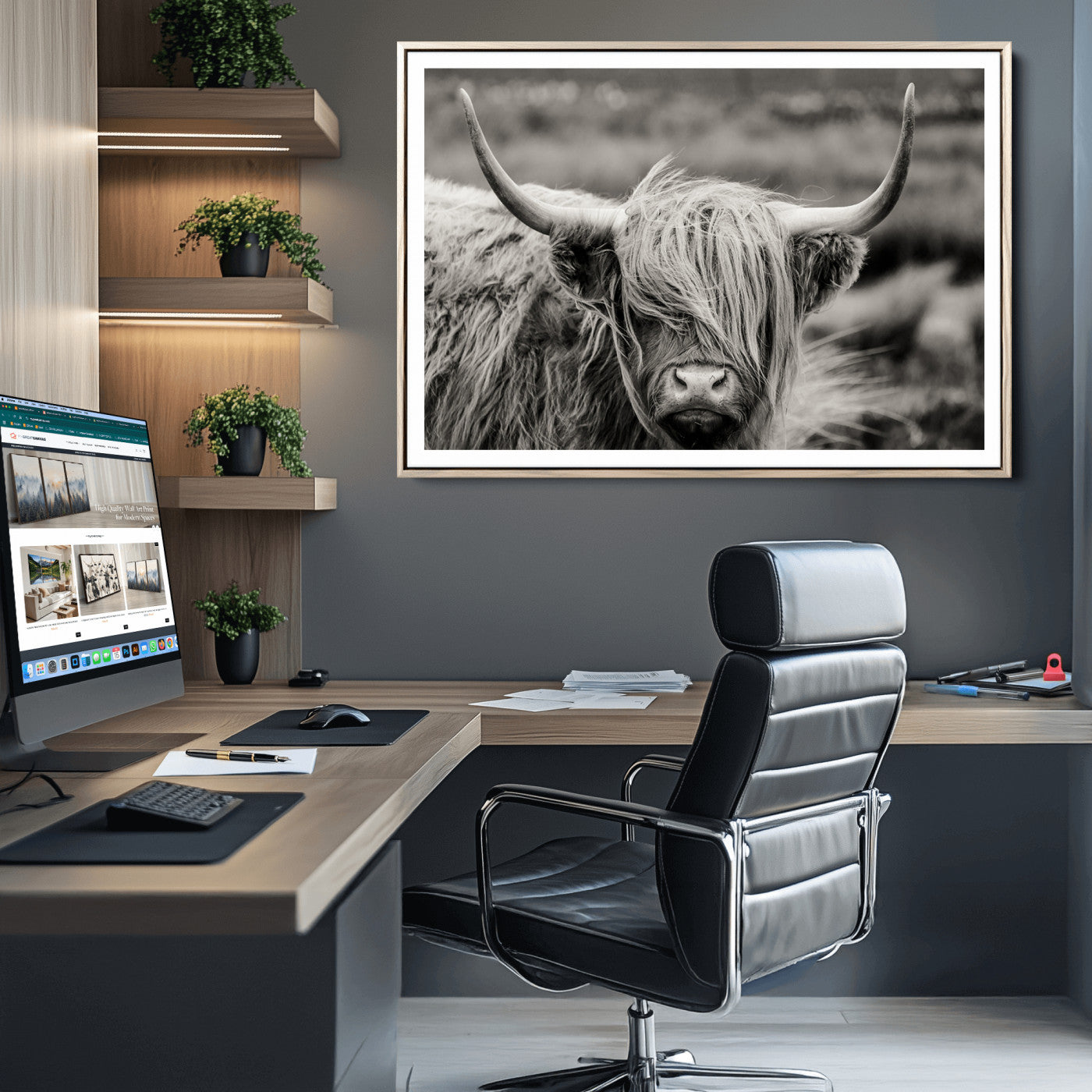 67365-MGC-FP-36x24_Natural-Cow Focus Canvas Wall Art Print