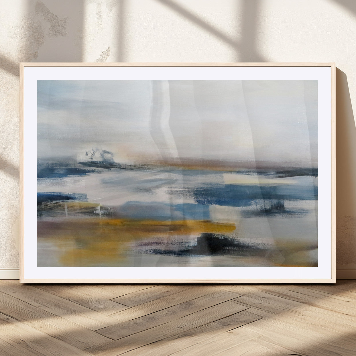 MGC-FP-36x24 - Abstract Landscape Wall Art Canvas | 3 Panel Modern Blue, Gold, and White Canvas Art for Living