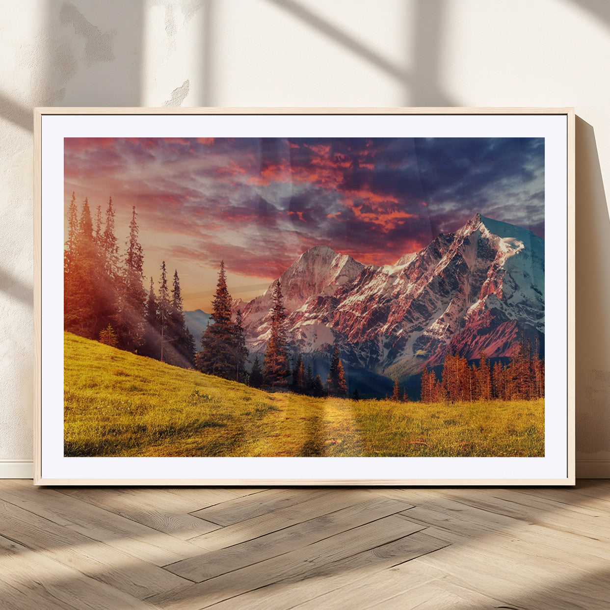 MGC-FP-36x24 - Mountain and Daylight Red Sunset Wall Art Canvas Print