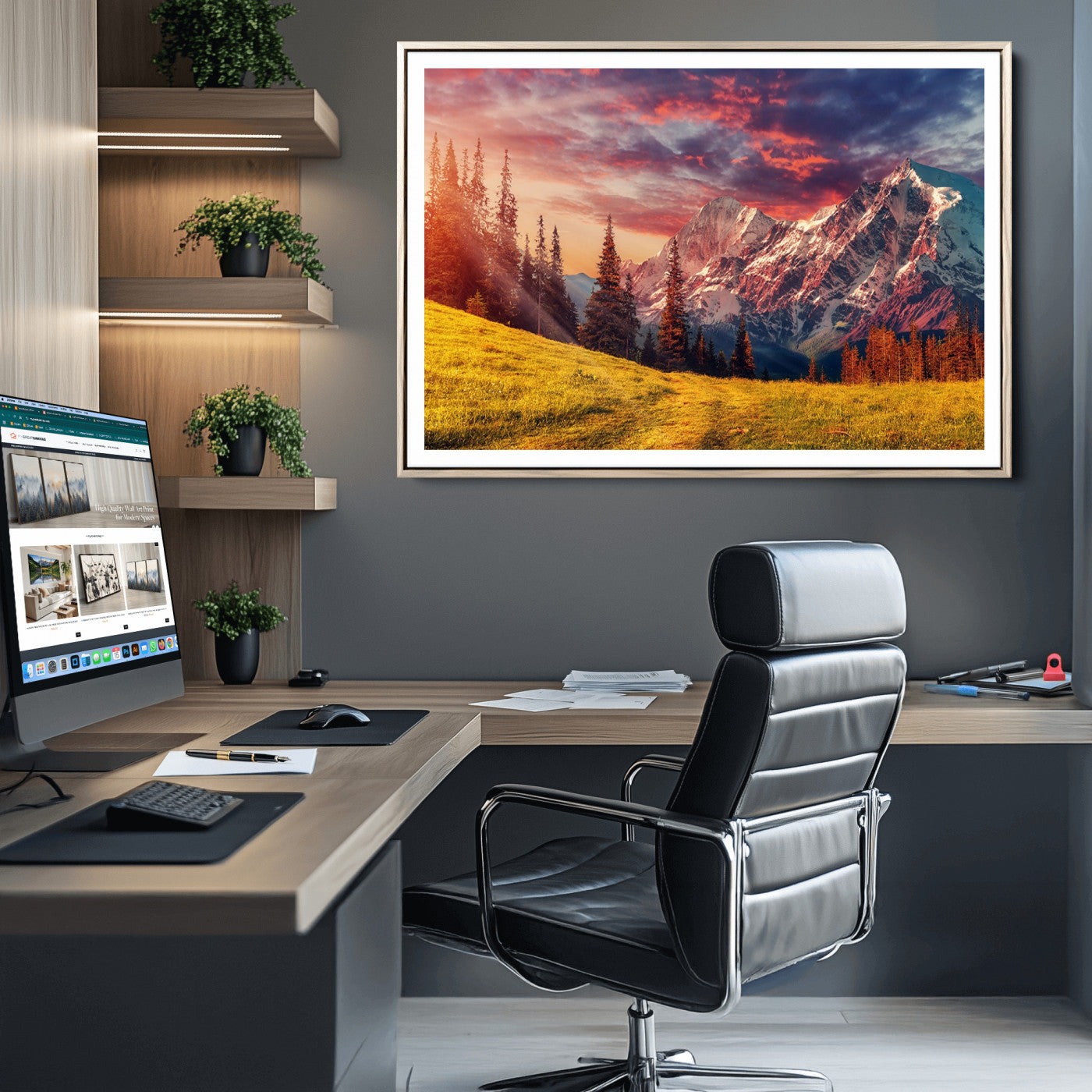 48448-MGC-FP-36x24_Natural-Mountain and Daylight Red Sunset Wall Art Canvas Print