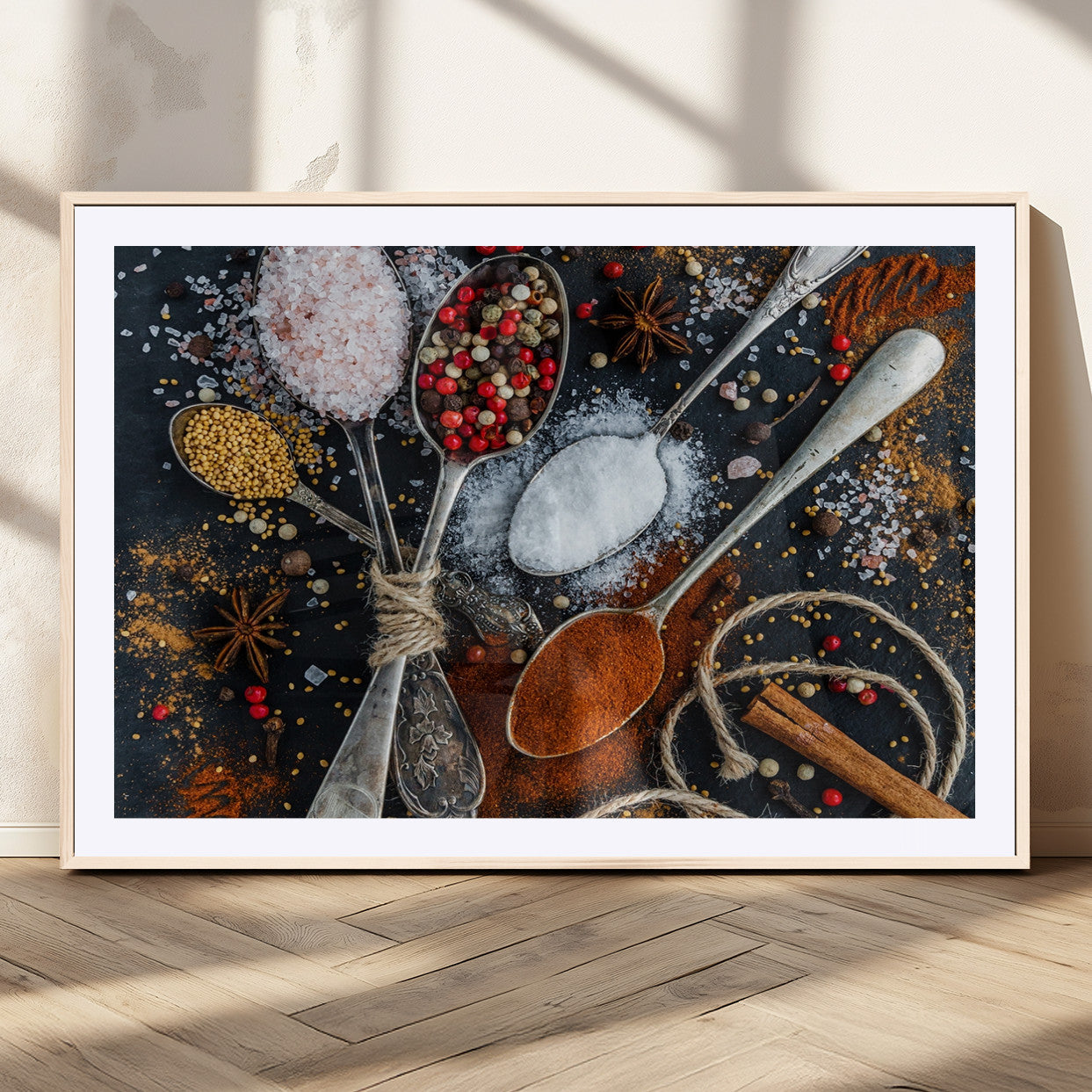 MGC-FP-36x24 - Spices and Seasonings Canvas Wall Art – Colorful Triptych Kitchen Decor – Culinary Art for Dining