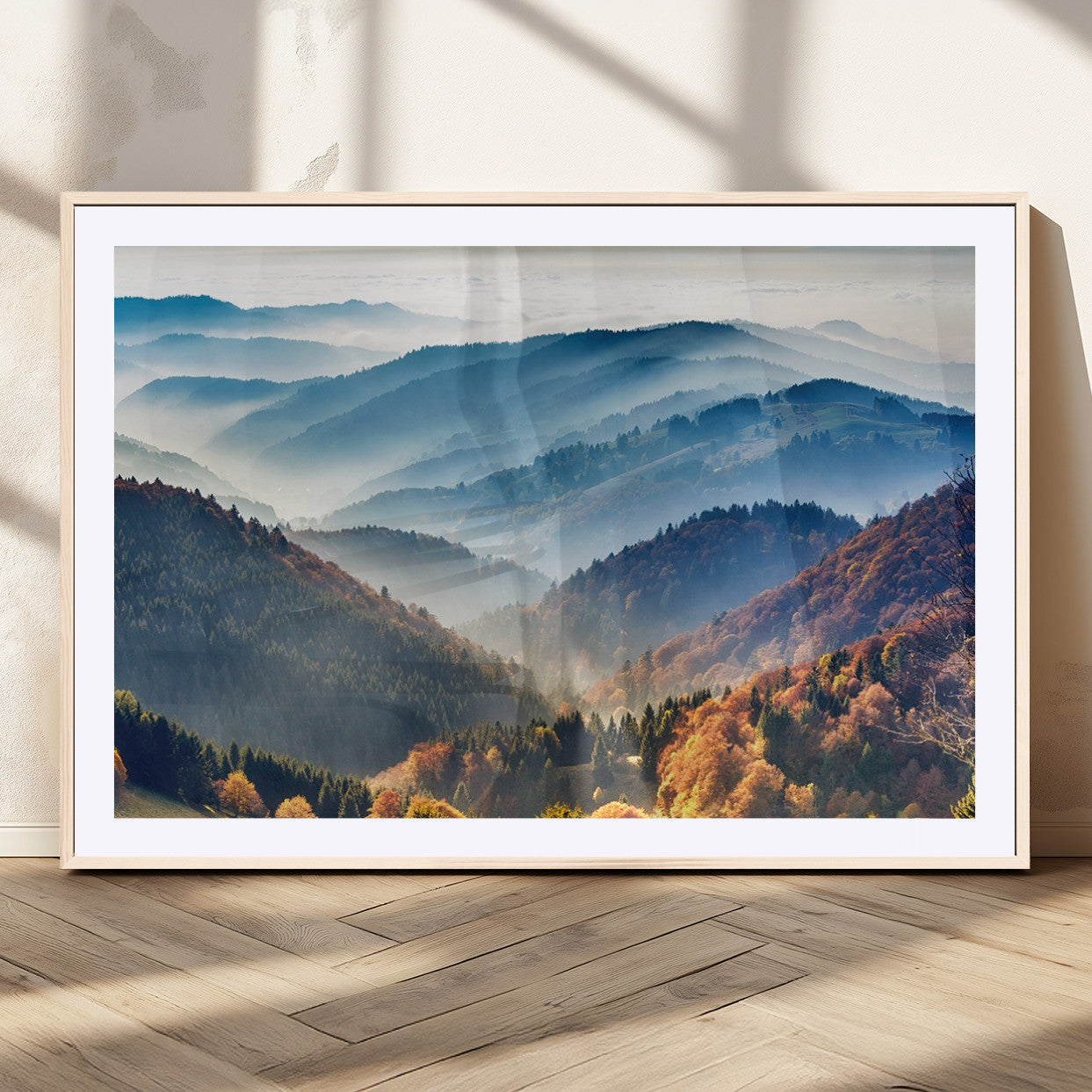 MGC-FP-36x24 - Misty Mountain Sunrise Triptych Canvas Print – Autumn Landscape Wall Art – Scenic Nature Decor –