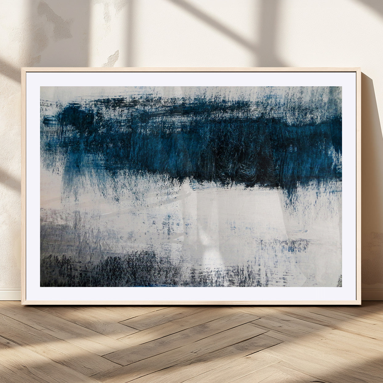MGC-FP-36x24 - Abstract Blue and White Canvas Art | Large Wall Art for Modern Living Room Decor | Minimalist