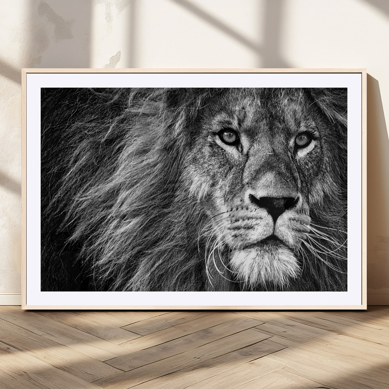 MGC-FP-36x24 - Black and White Lion Canvas Wall Art Print
