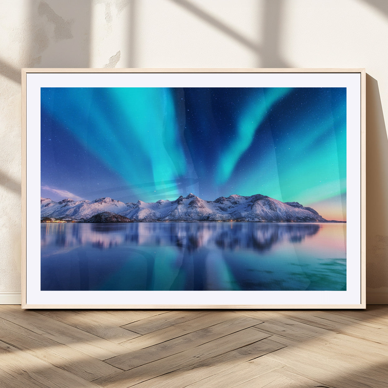 MGC-FP-36x24 - Northern Lights above Mountain Wall Art, Northern Lights Wall Art Canvas Print