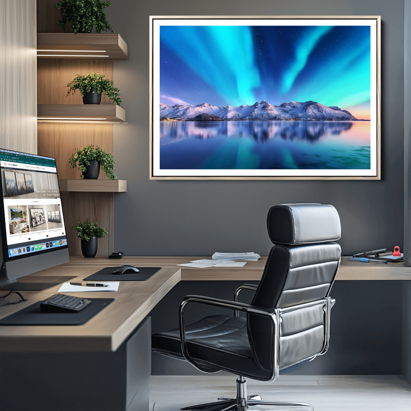 49902-MGC-FP-36x24_Natural-Northern Lights above Mountain Wall Art, Northern Lights Wall Art Canvas Print